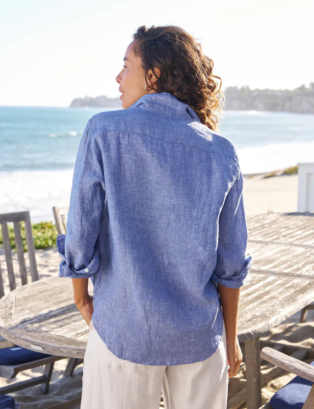 Eileen Relaxed Button-Up Shirt - Navy Linen