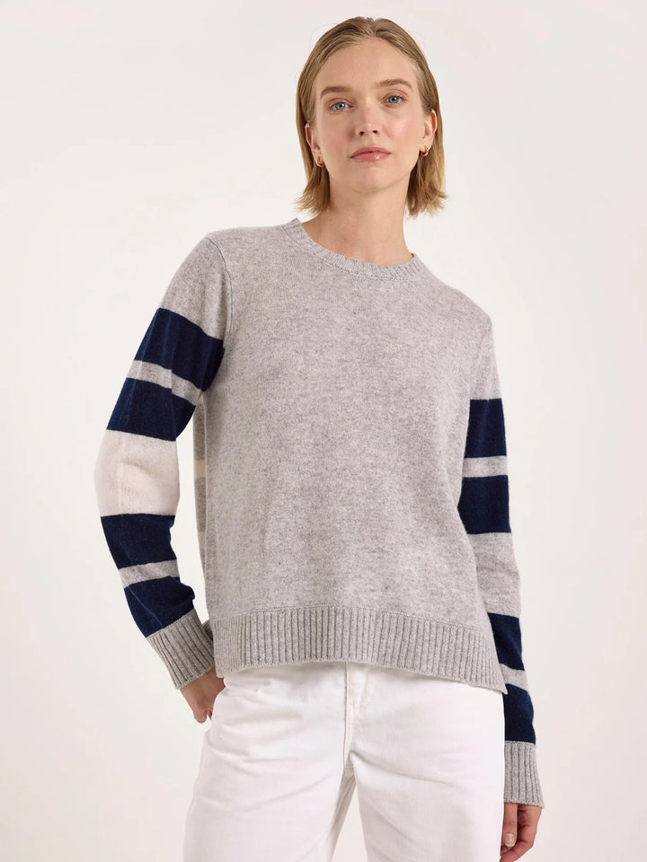 Irregular Stripe Cashmere Maya Crew - Super Grey
