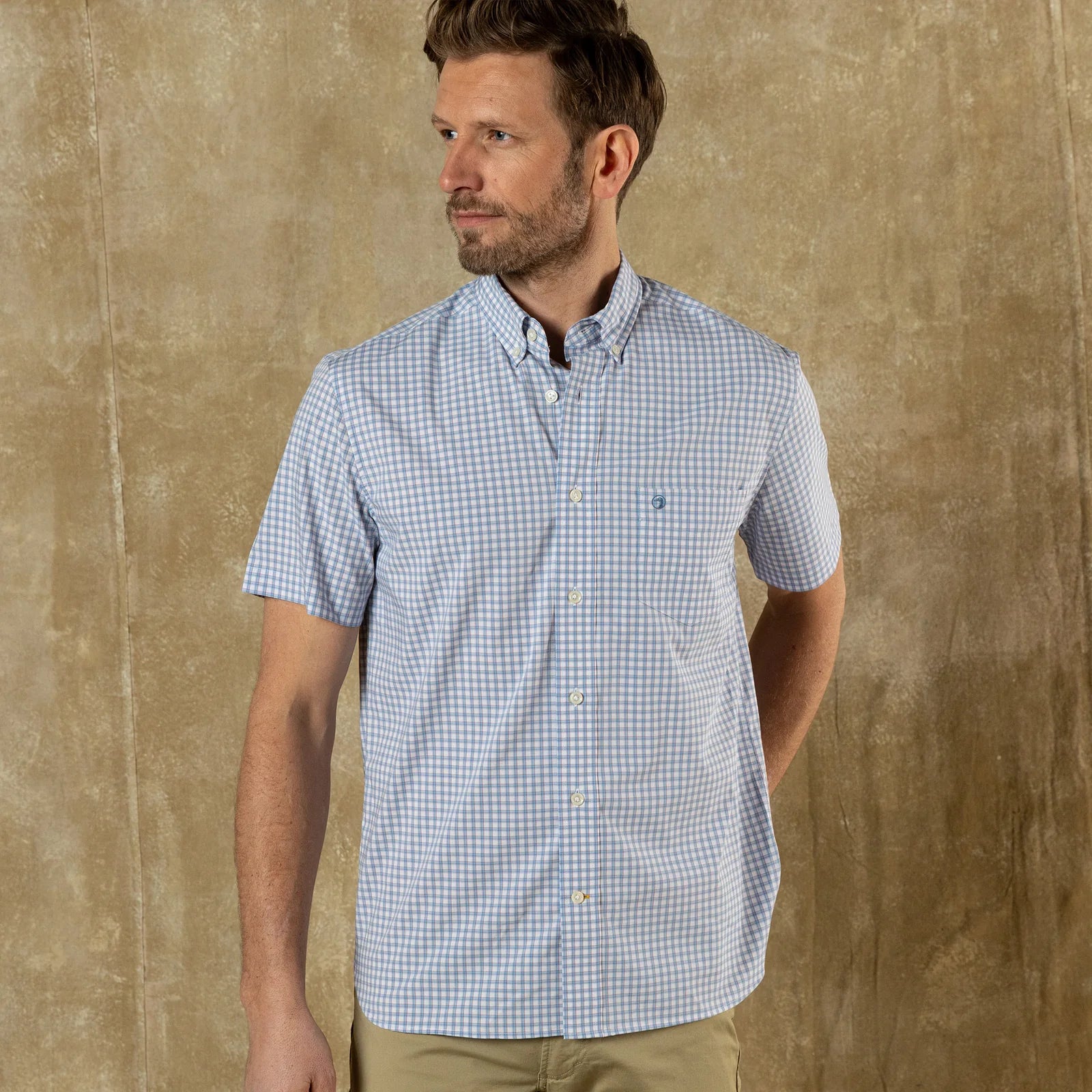 Performance Poplin Sport Shirt Quinn Plaid-Serenity Blue