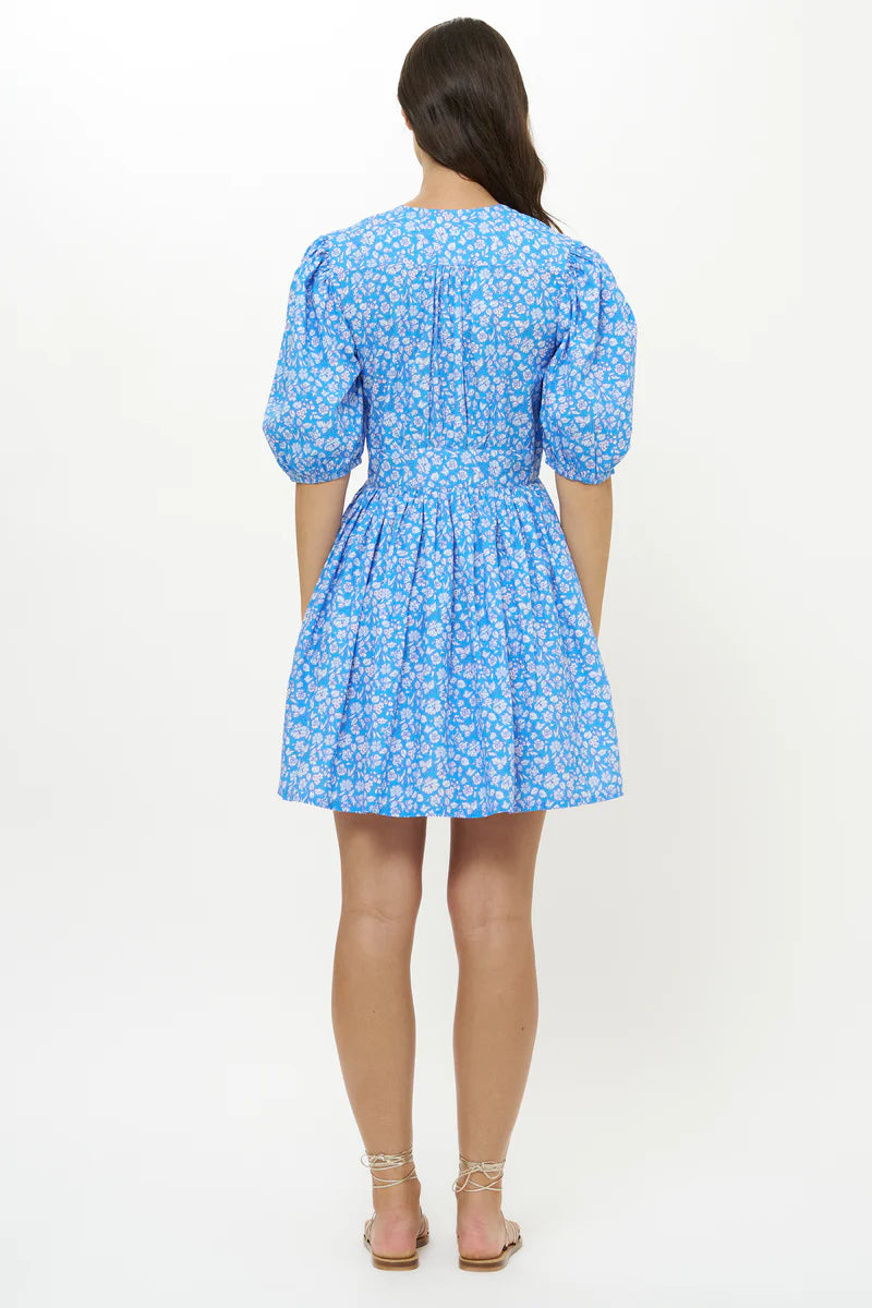 V-Neck Puff Mini - Ditsy Blue