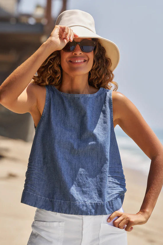 Shell Tank - Distressed Indigo Washed Denim