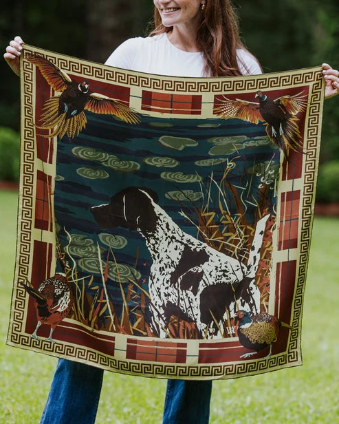 Navy & Wine Pheasant Watch Silk Scarf
