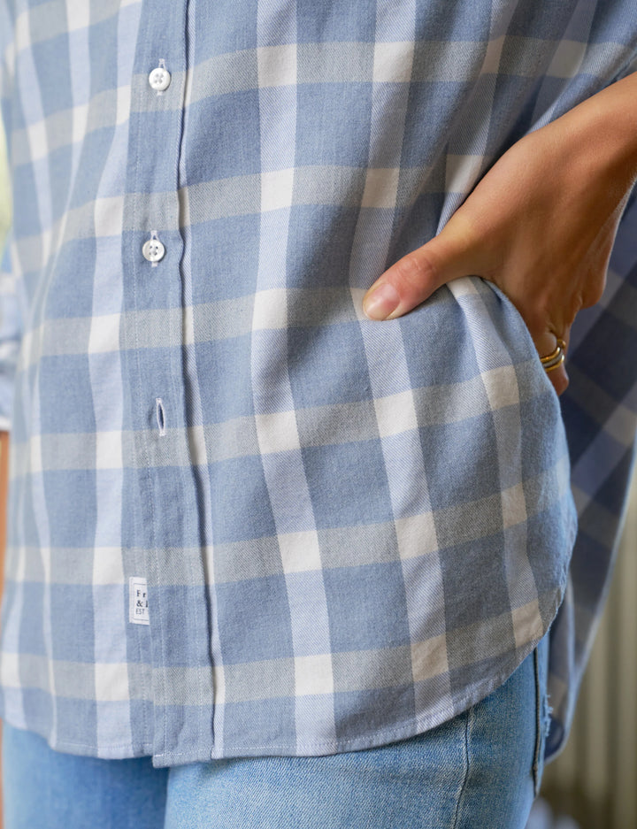 Eileen Relaxed Button-Up Shirt-Large Blue White Check