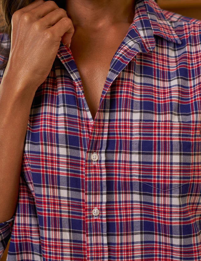 Eileen Relaxed Button-Up Shirt - White/Black with Red Plaid