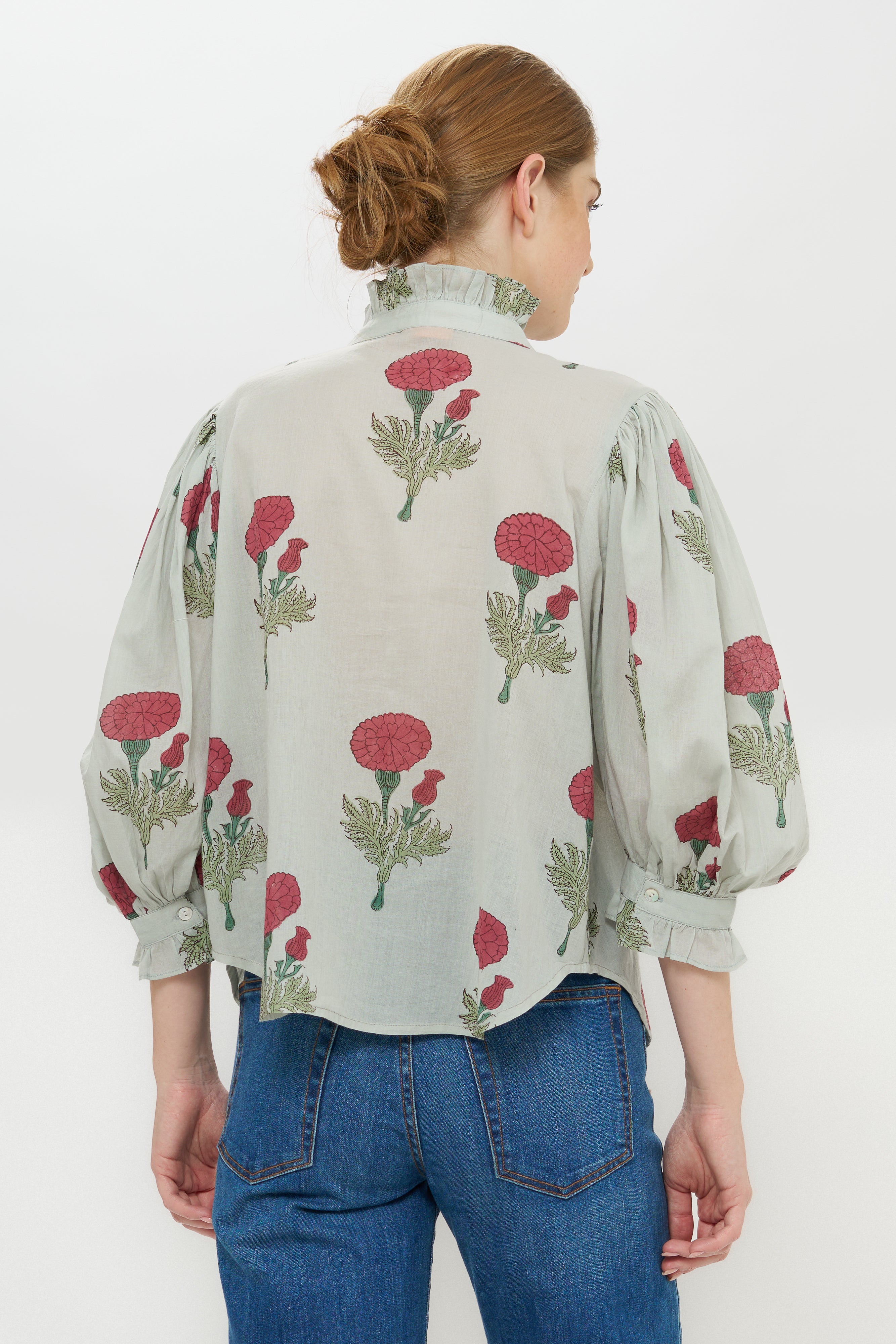 Ruffle Front Button Blouse - Rhubarb Bloom