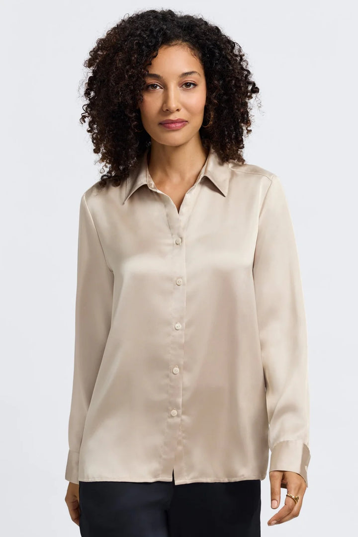 Bianca Silk Long Sleeve Shirt - Champagne