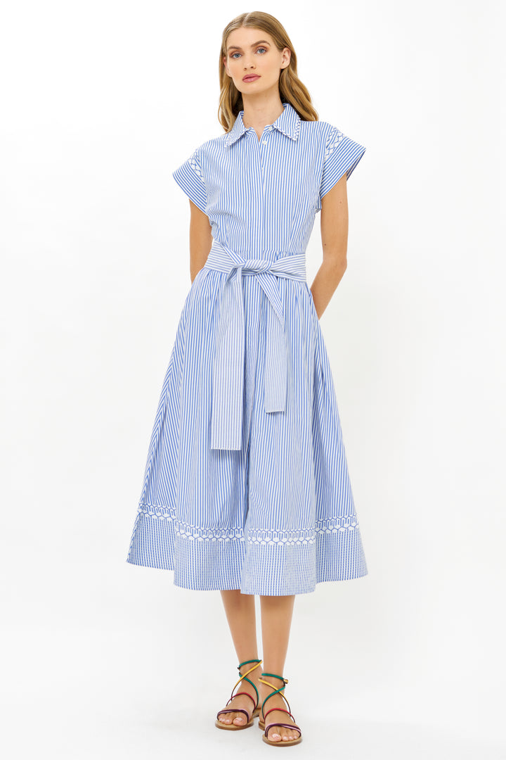 Belted Shirt Dress - Sconset Blue