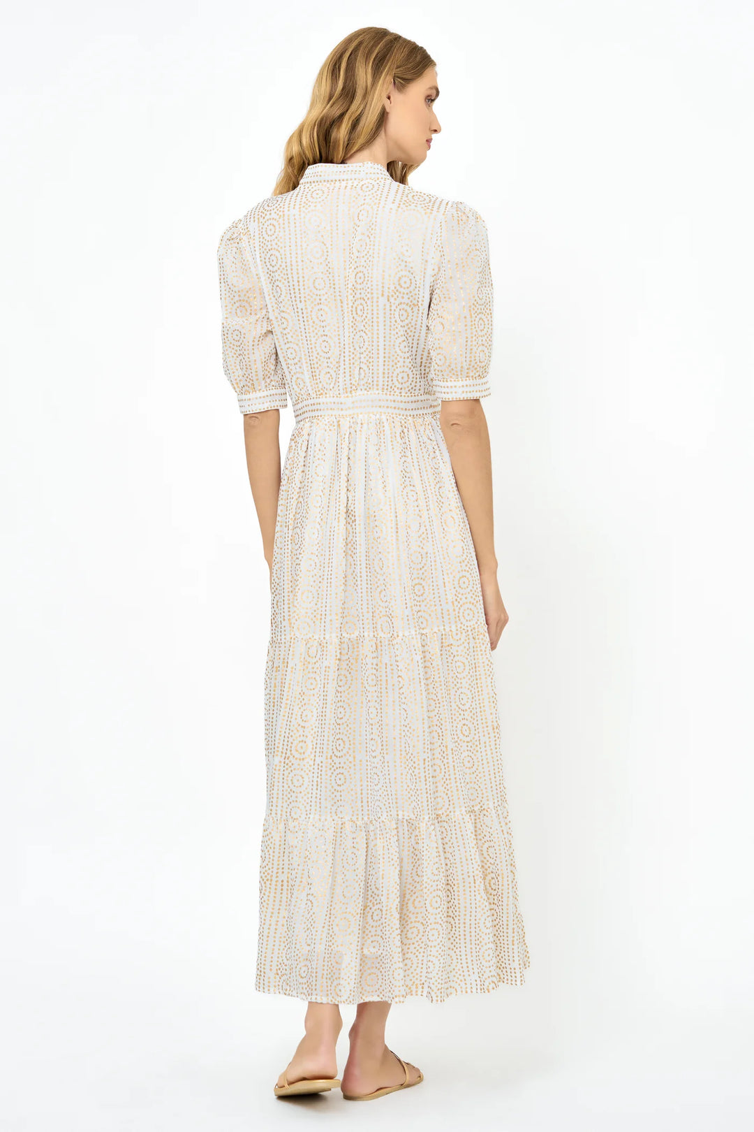 V-Neck Cuffed Maxi- Helene Cream Gold
