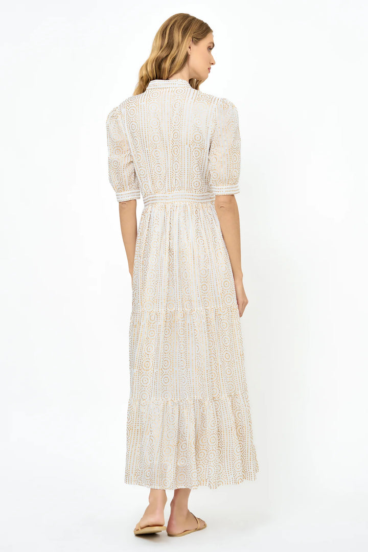 V-Neck Cuffed Maxi- Helene Cream Gold