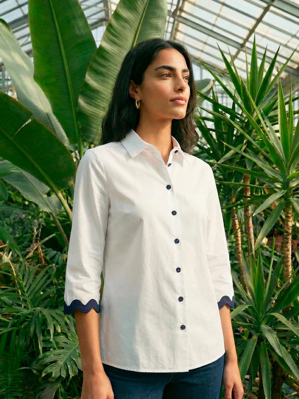 White Shirt - 33606 Navy Ribbed