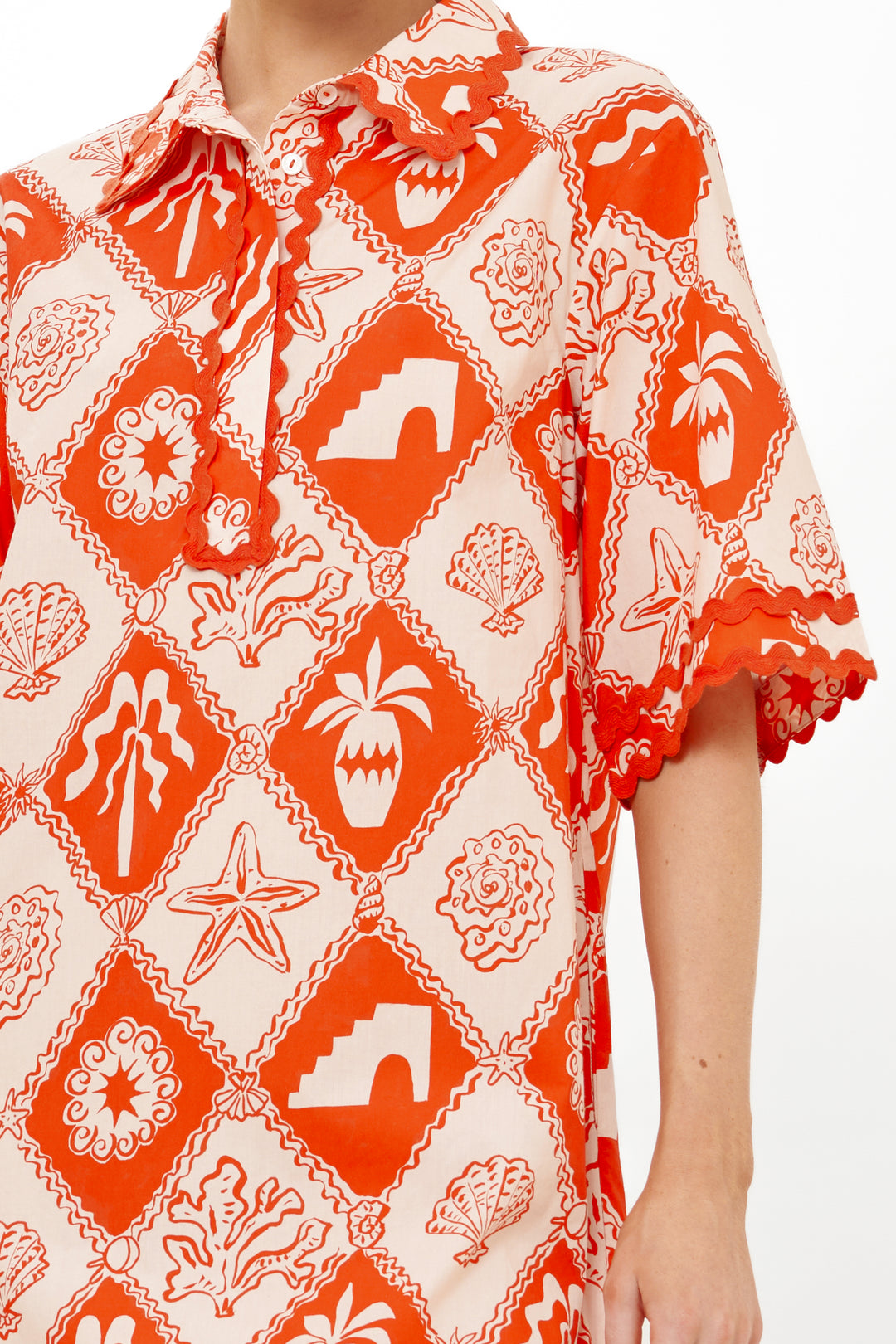 Collared Shirt Dress Mini - Asterias Red