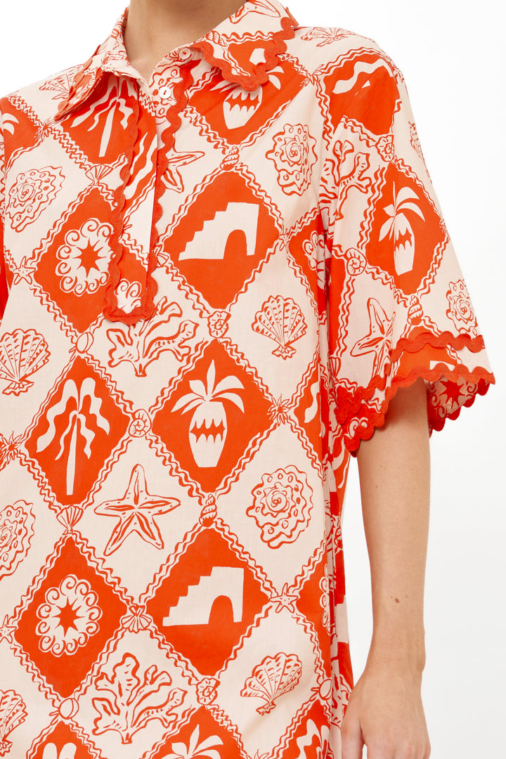 Collared Shirt Dress Mini - Asterias Red