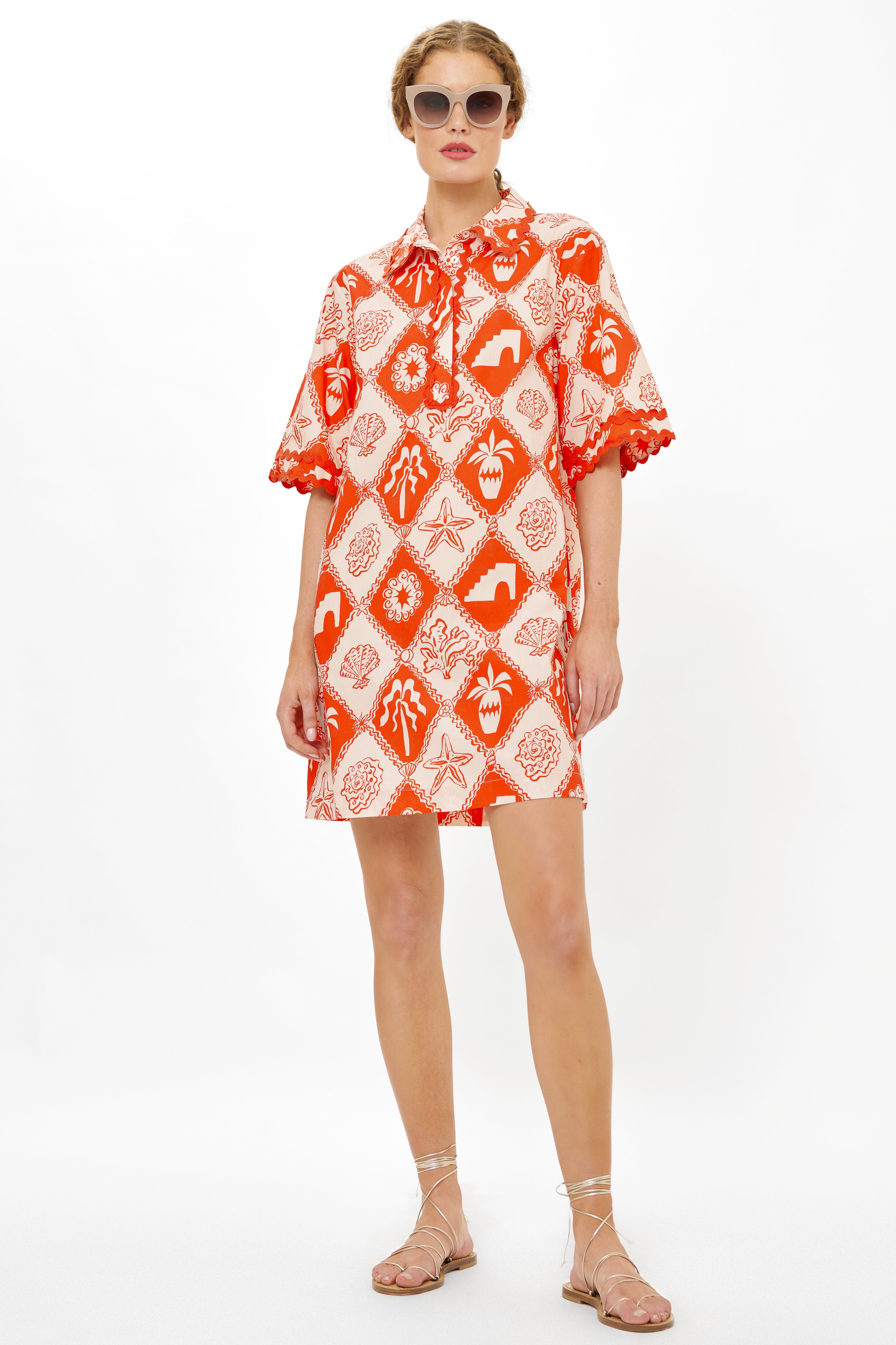 Collared Shirt Dress Mini - Asterias Red