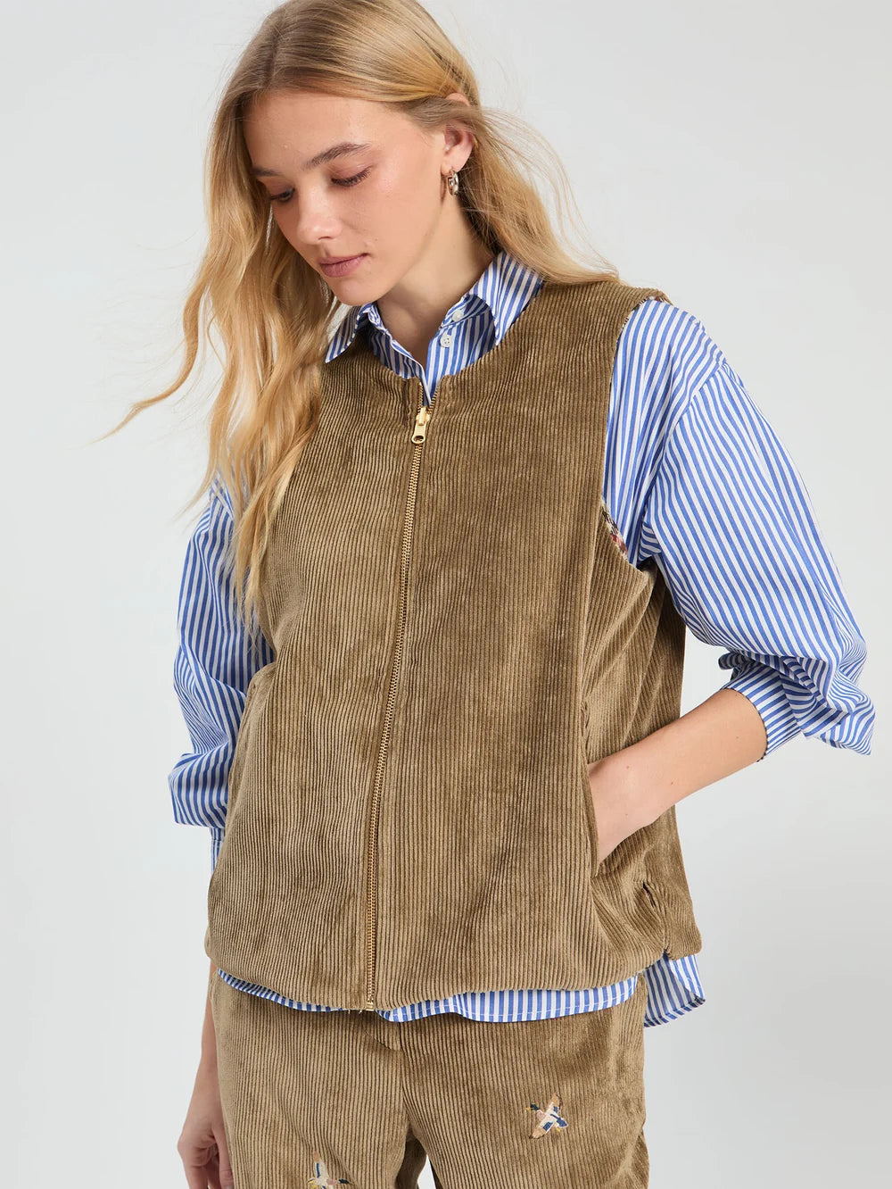 33795 Reversible Corduroy Vest - Camel/Plaid