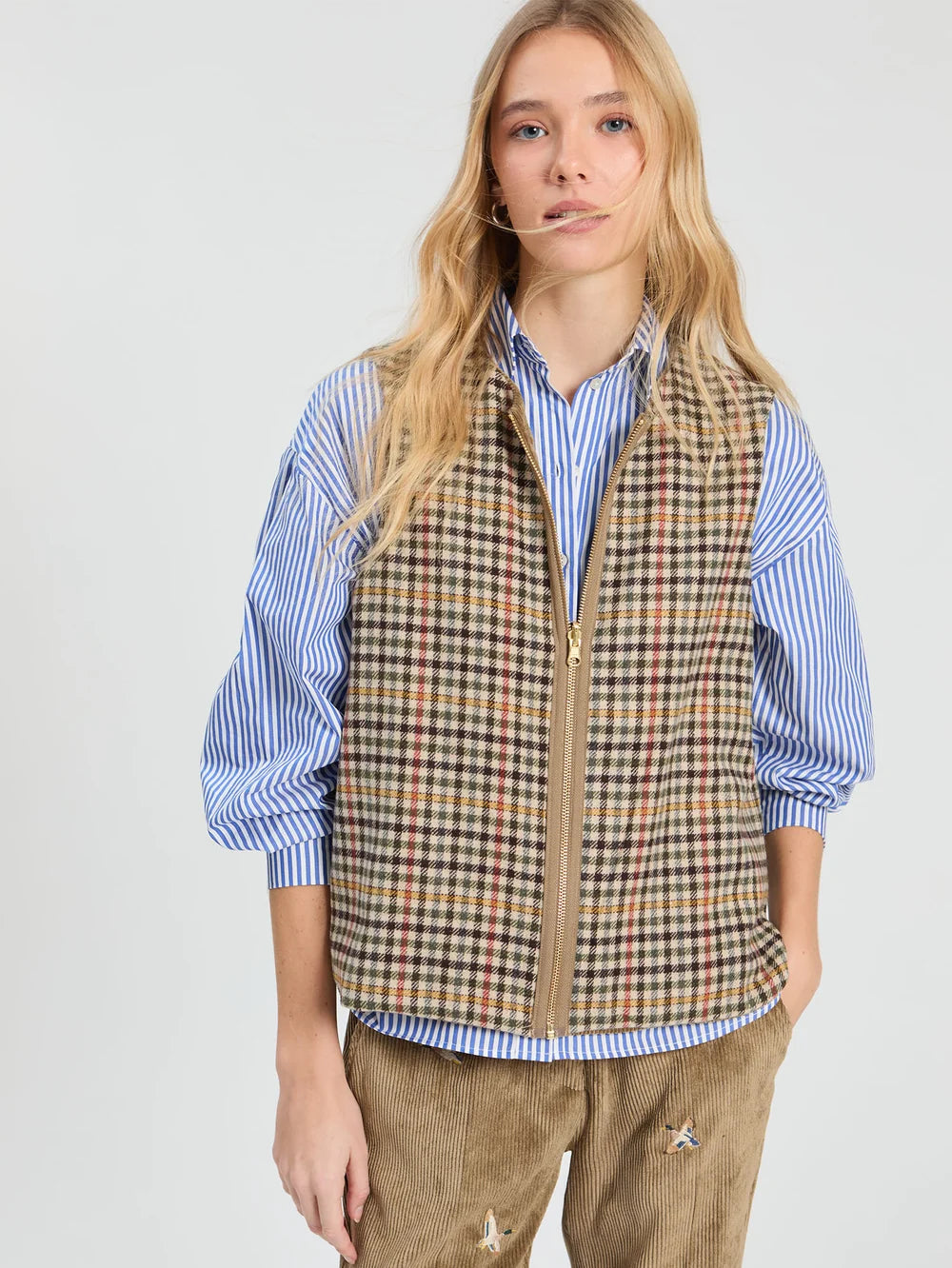 33795 Reversible Corduroy Vest - Camel/Plaid