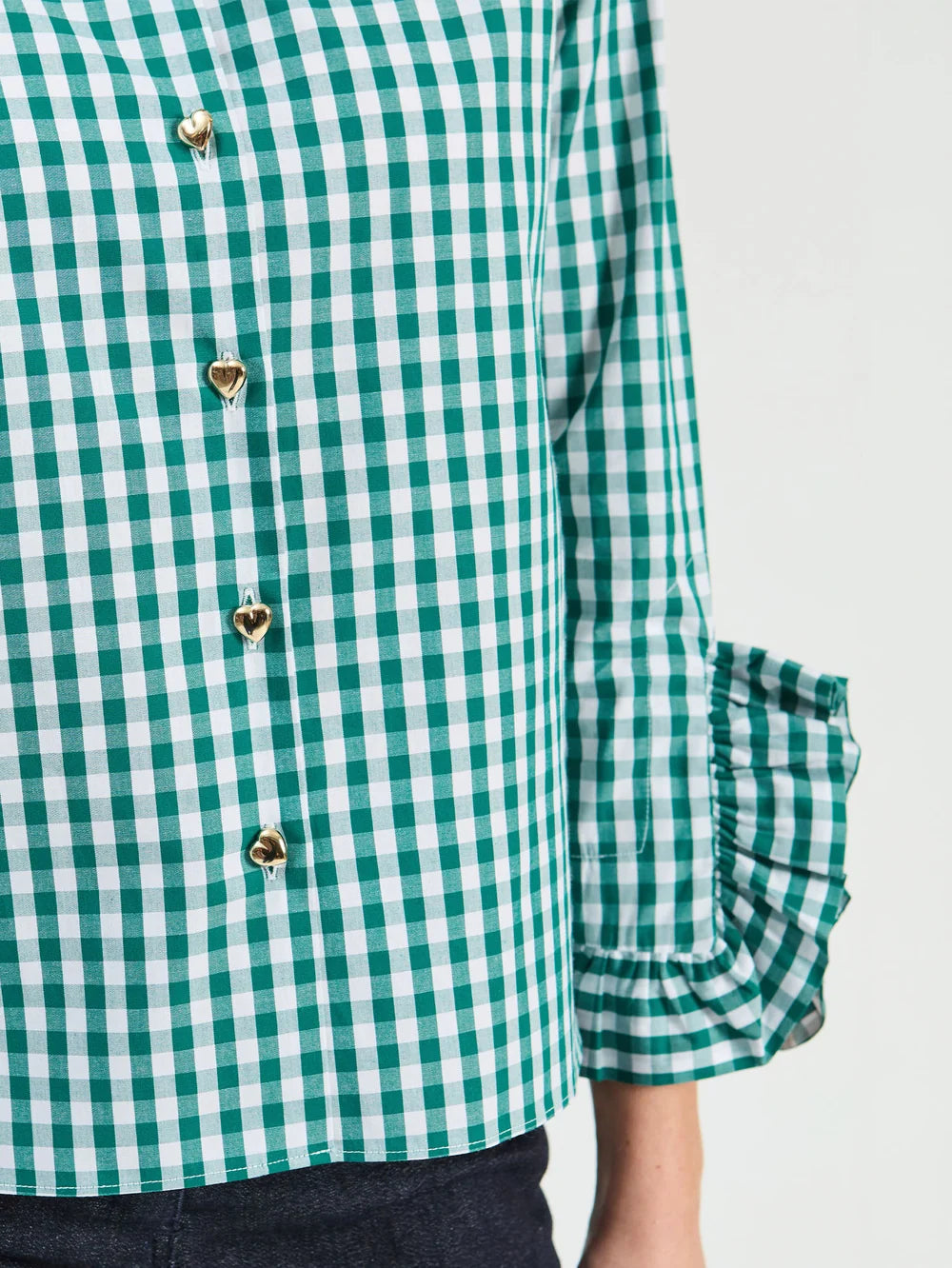 Green Gingham Shirt with Ruffles