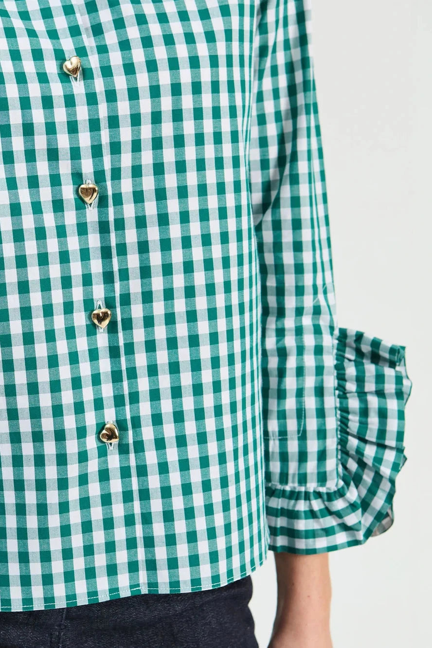 Green Gingham Shirt with Ruffles