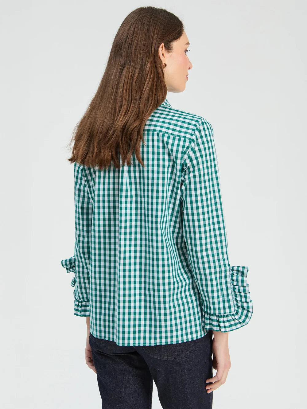 Green Gingham Shirt with Ruffles