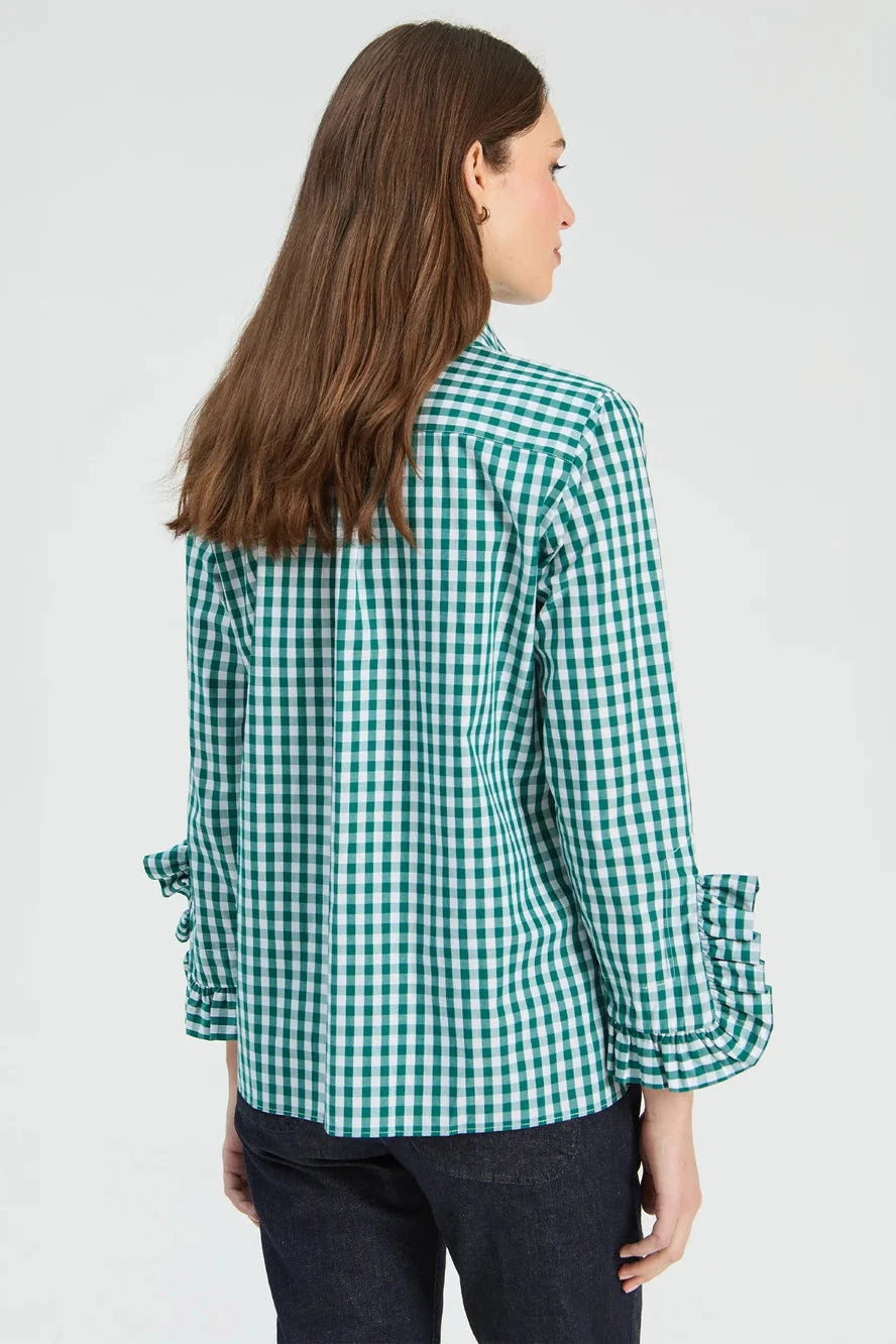 Green Gingham Shirt with Ruffles