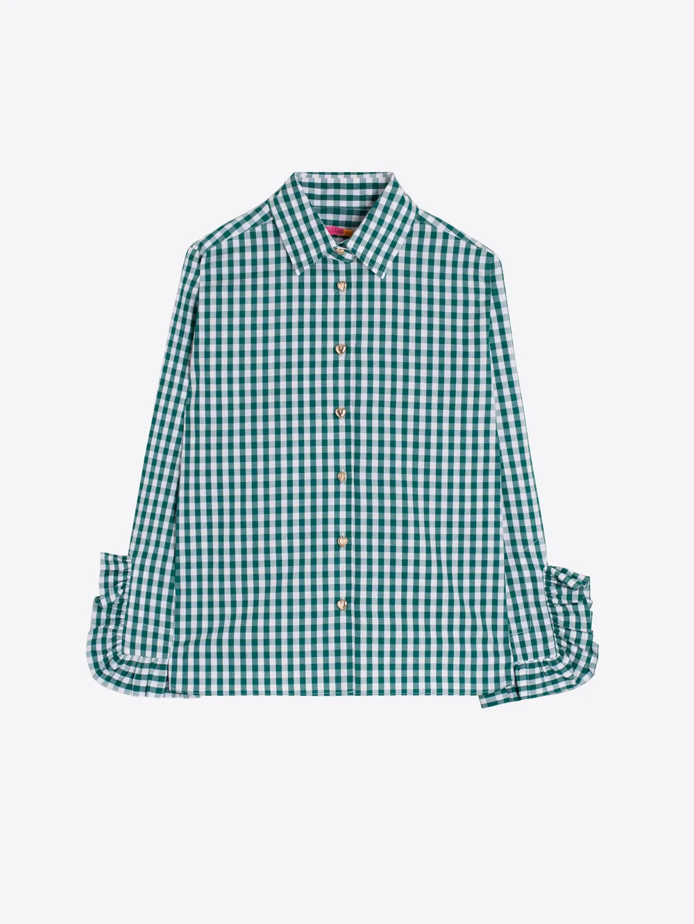 Green Gingham Shirt with Ruffles