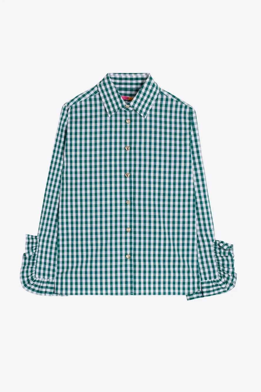 Green Gingham Shirt with Ruffles