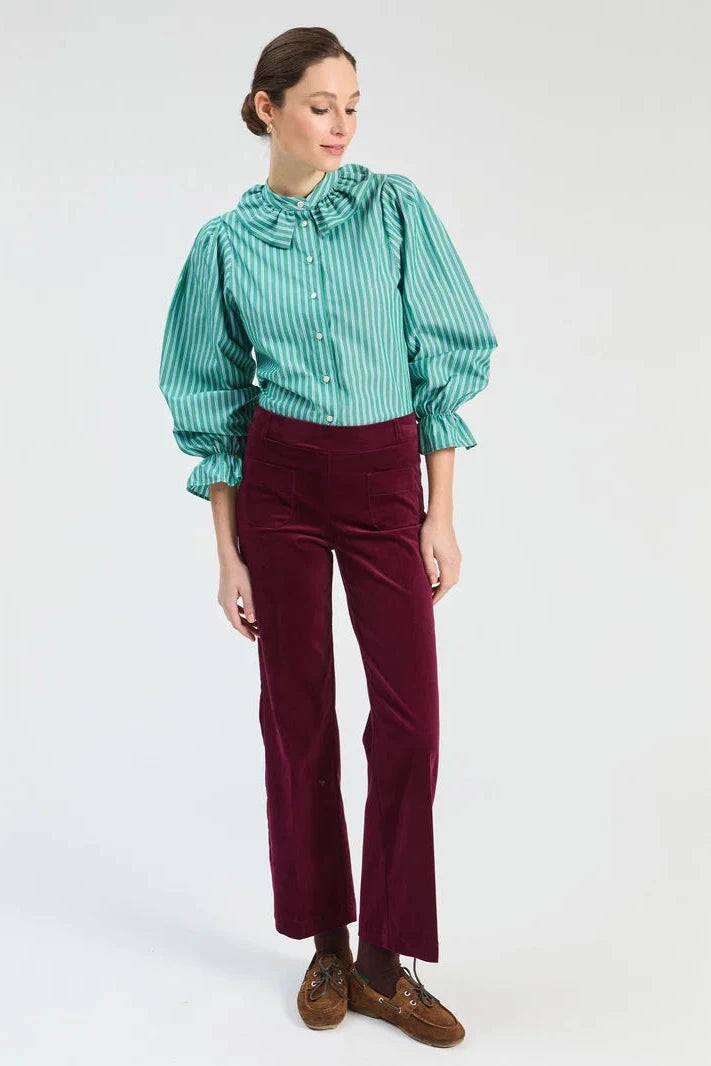 Green Striped Ruffle Shirt
