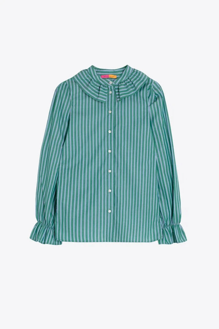 Green Striped Ruffle Shirt