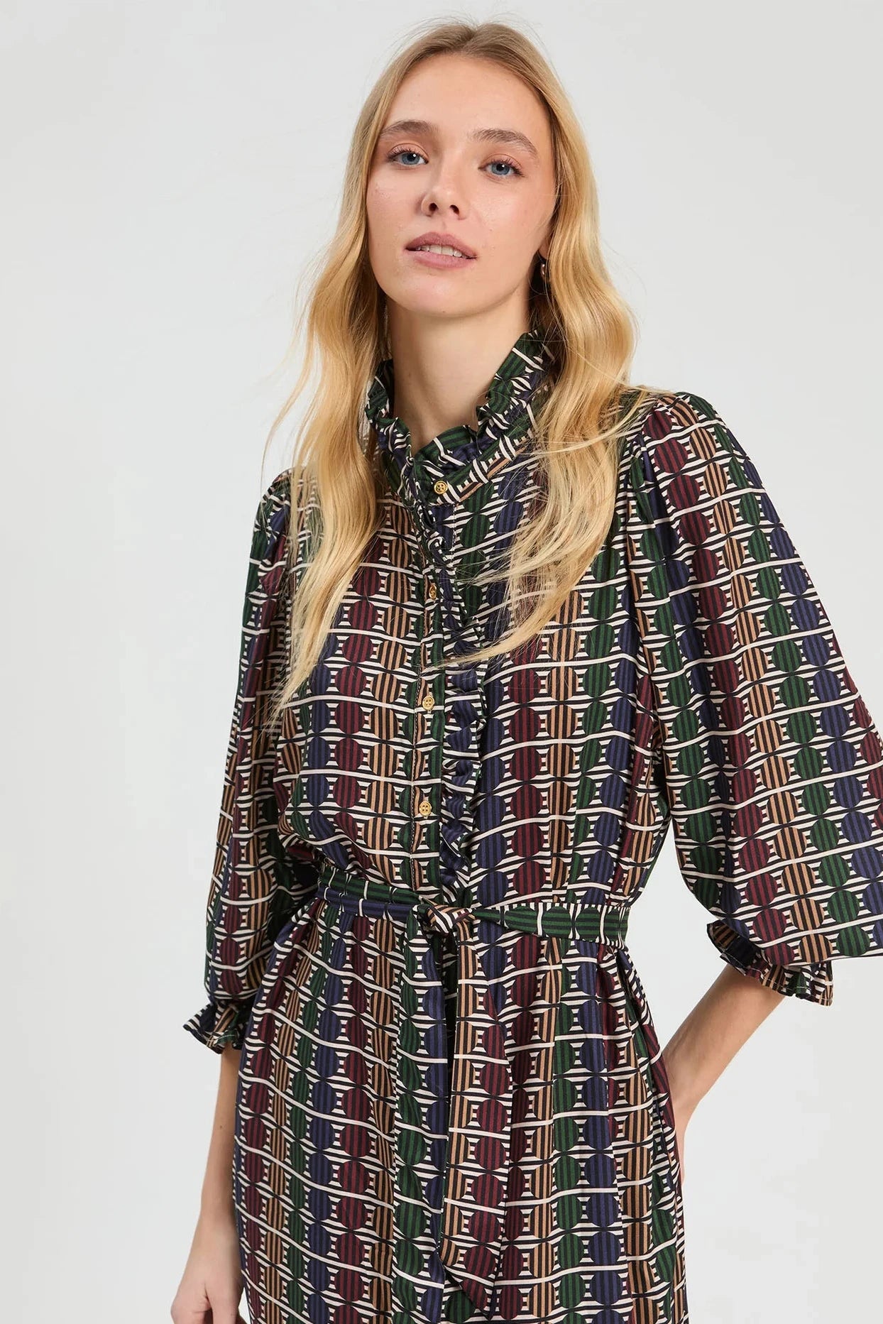 Geo Circle Stripe Midi Dress - Multicolor
