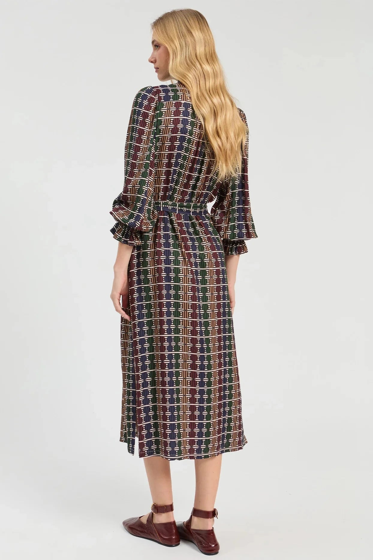 Geo Circle Stripe Midi Dress - Multicolor