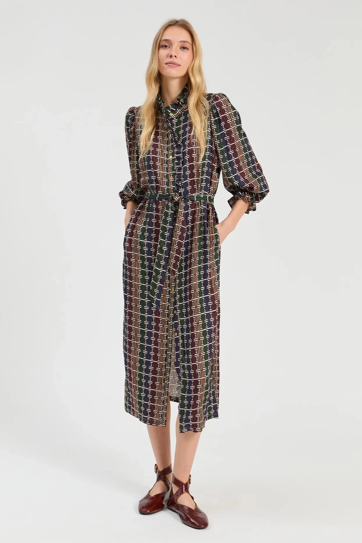 Geo Circle Stripe Midi Dress - Multicolor