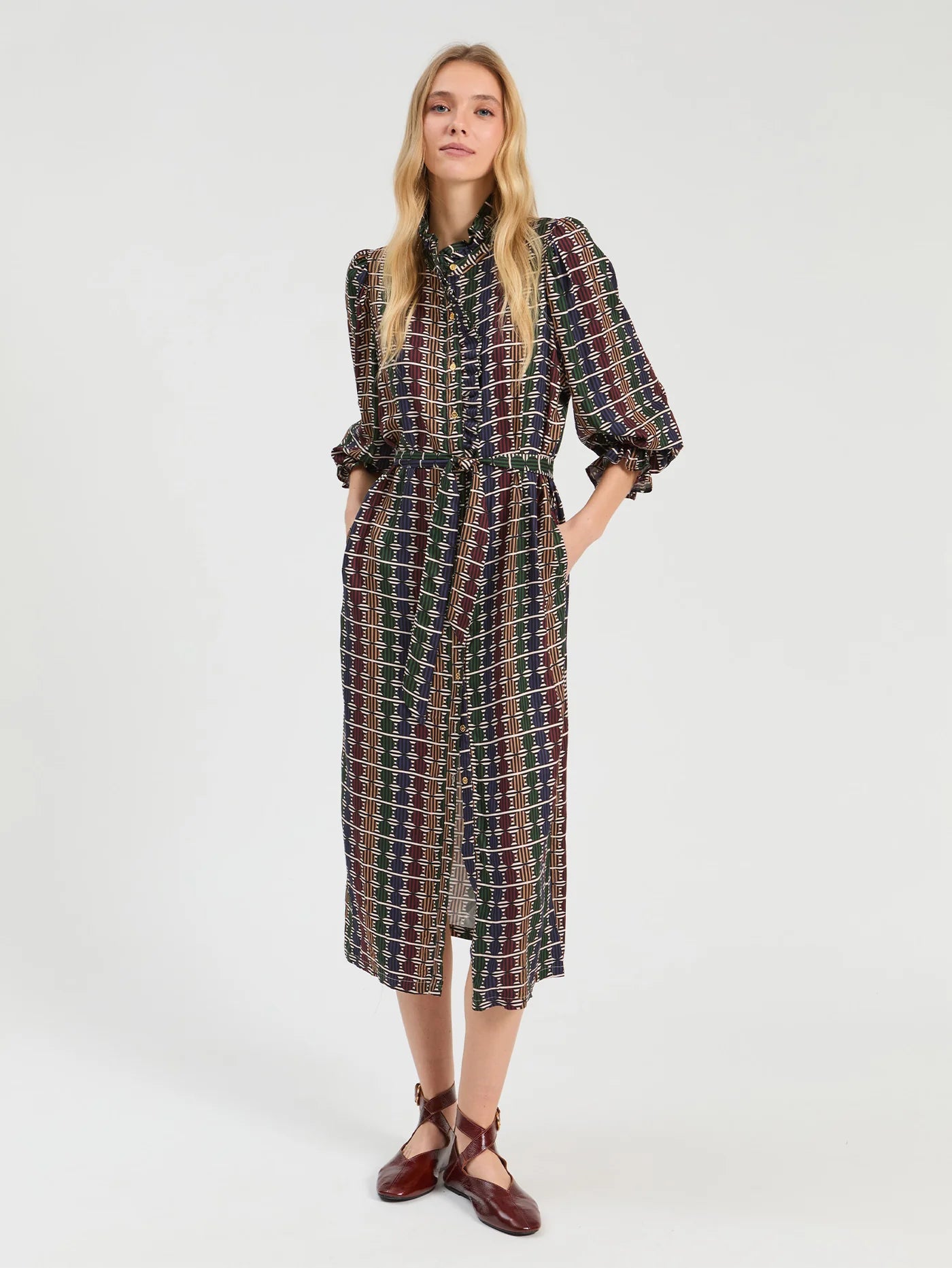 Geo Circle Stripe Midi Dress - Multicolor
