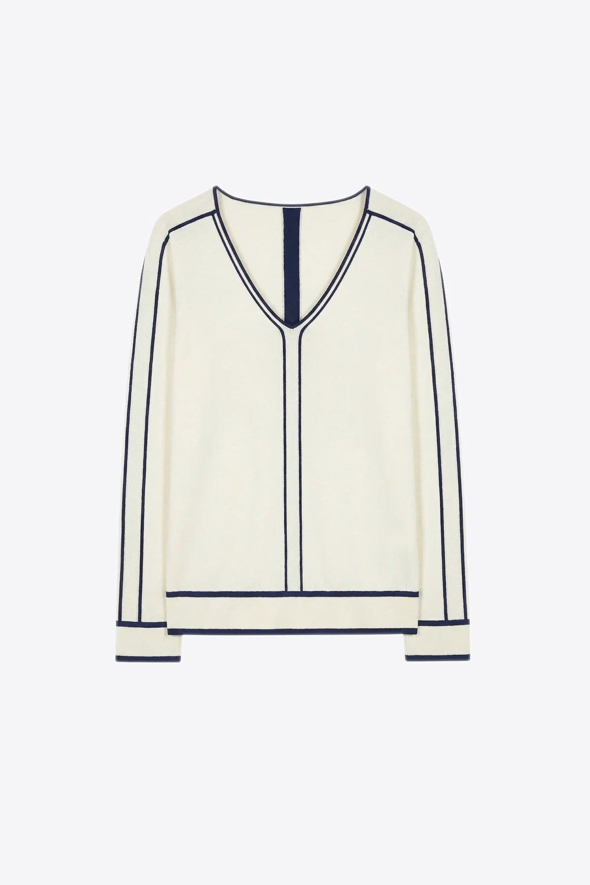 34146 Ecru & Navy Piping Sweater