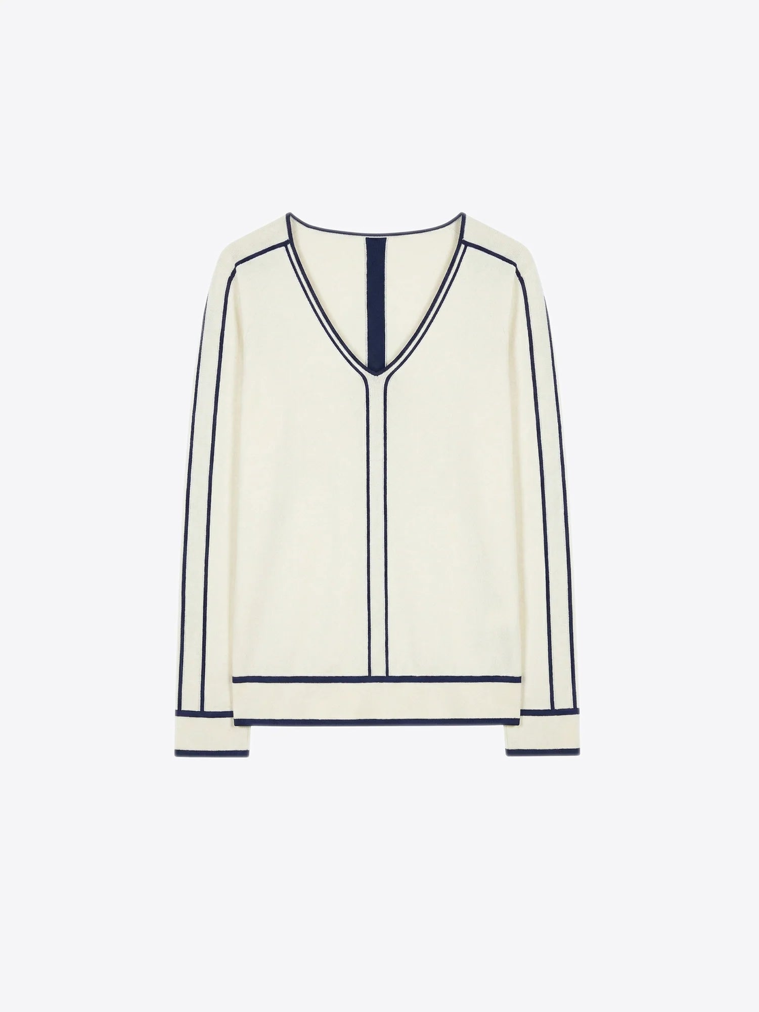 34146 Ecru & Navy Piping Sweater