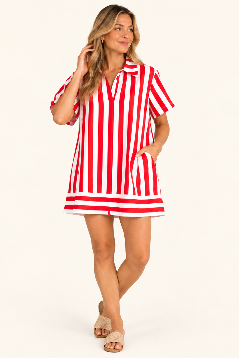 The Rally Dress - Cherry Stripe