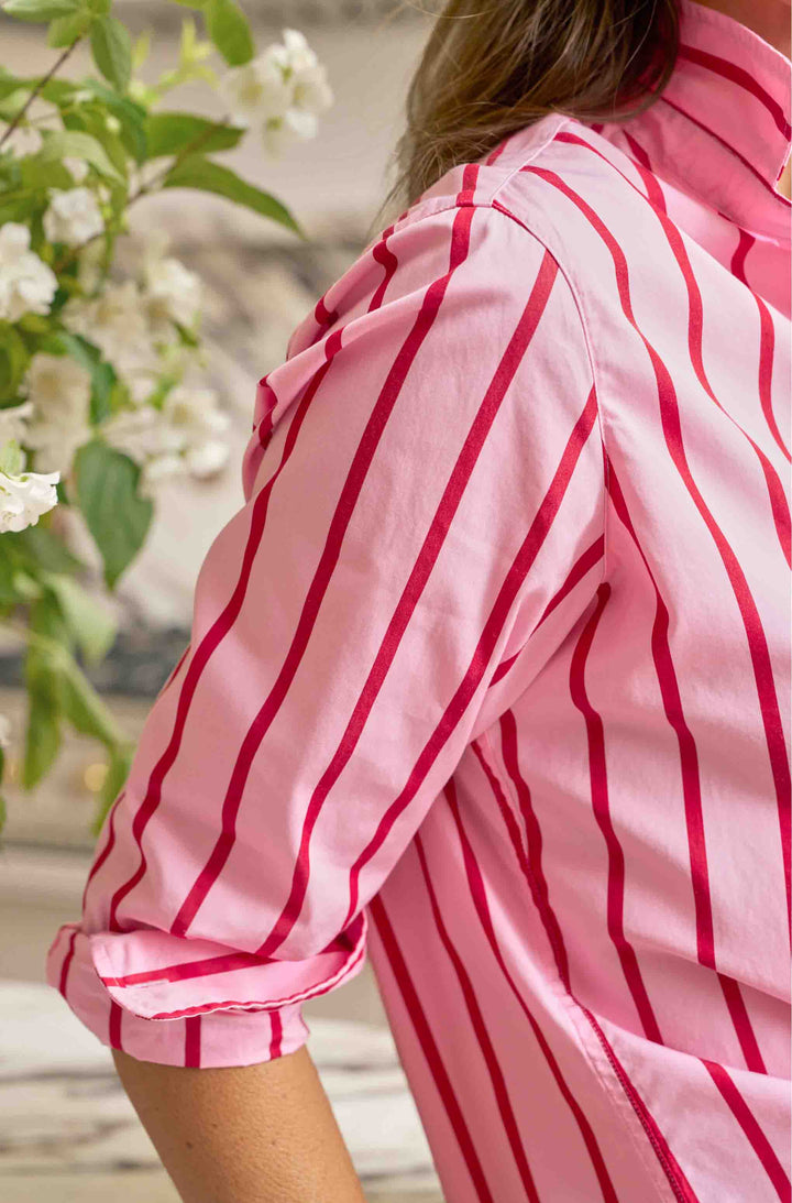 SILVIO Untuckable Button-Up Shirt-STPR-Pink/Red Stripe
