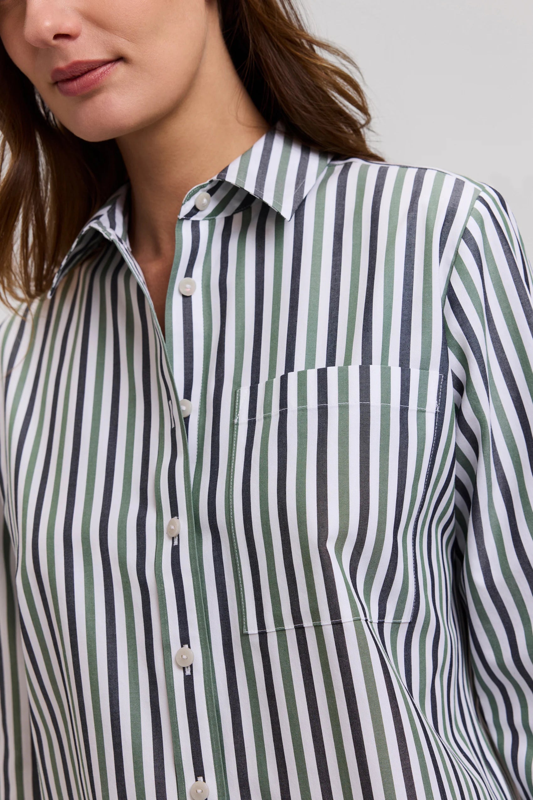 Jodie Pinpoint Stripe Long Sleeve Shirt - Olive Multi