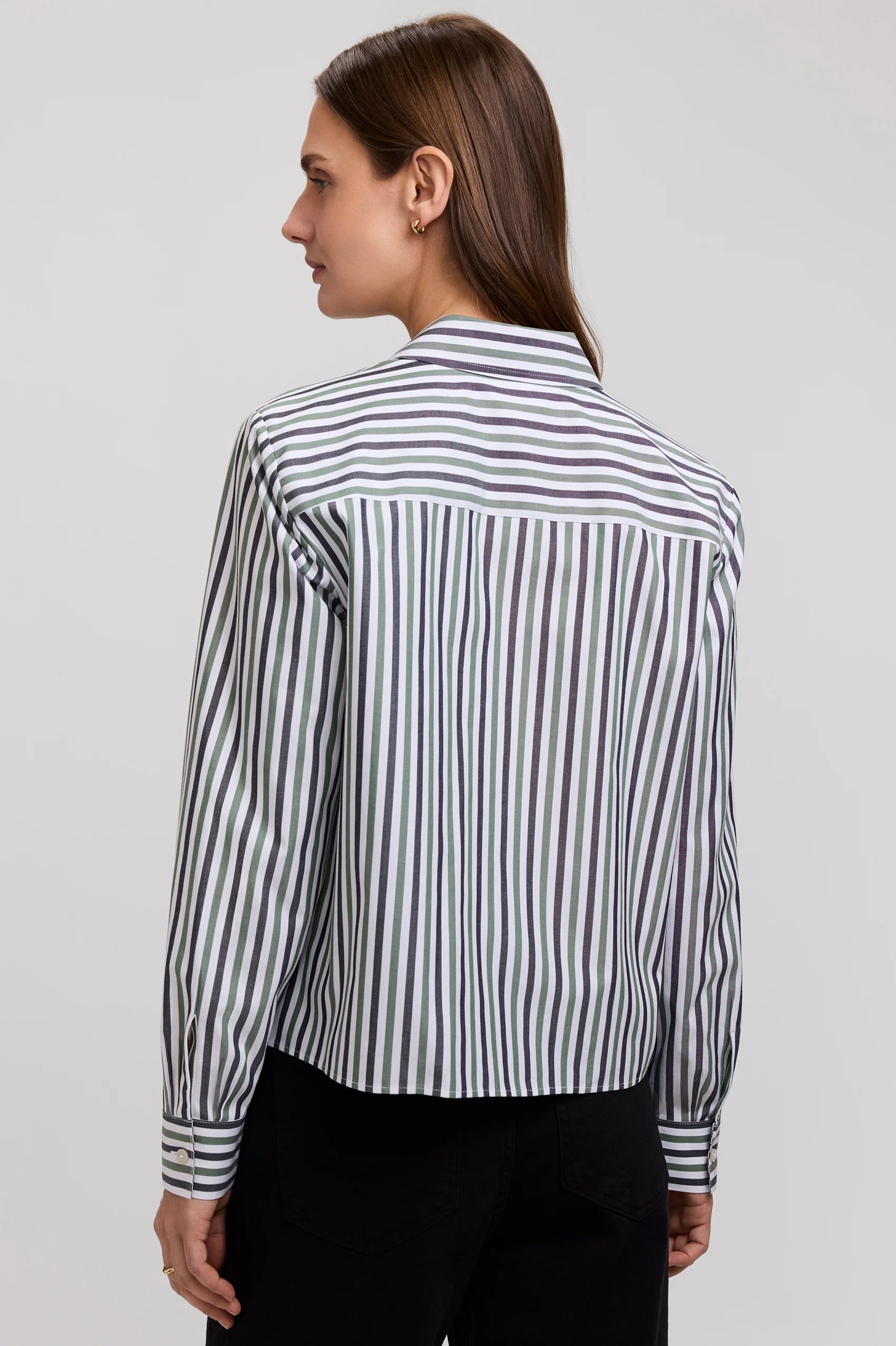 Jodie Pinpoint Stripe Long Sleeve Shirt - Olive Multi