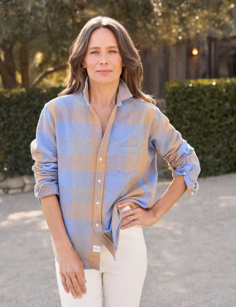 Eileen Relaxed Button-Up- Blue and Camel Check