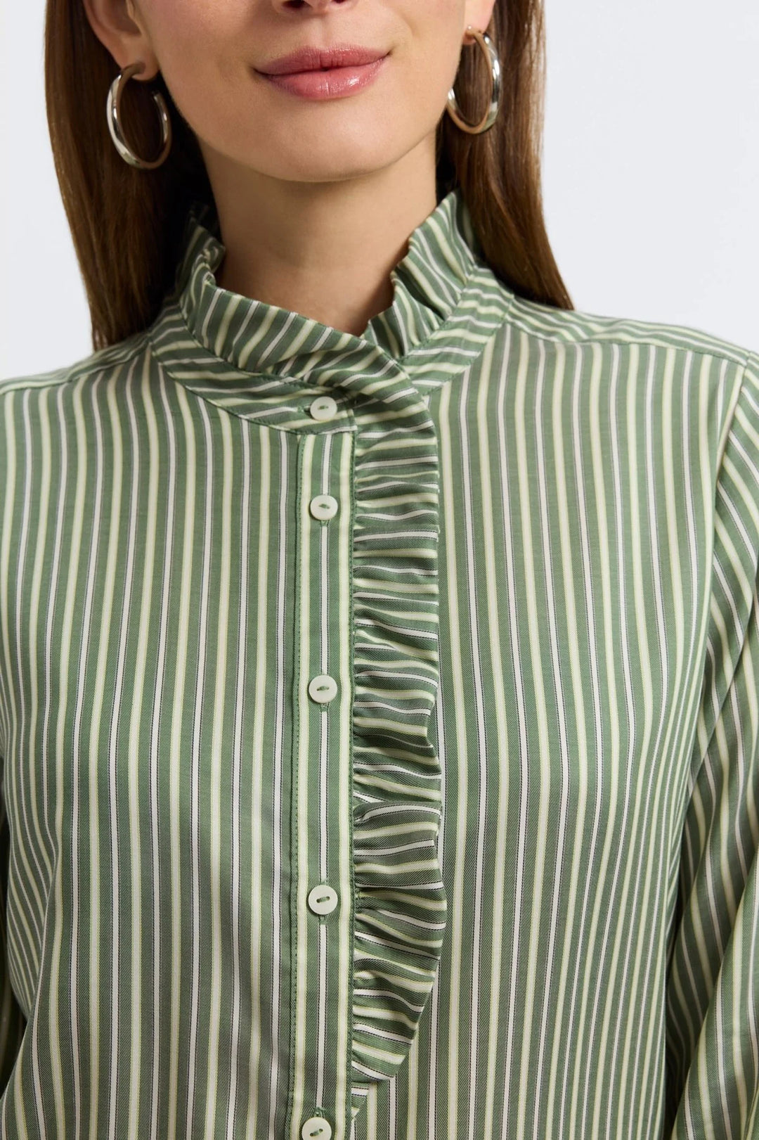 Sadie Mini Stripe L/S Shirt - Basil & Silver Birch Mini Stripe