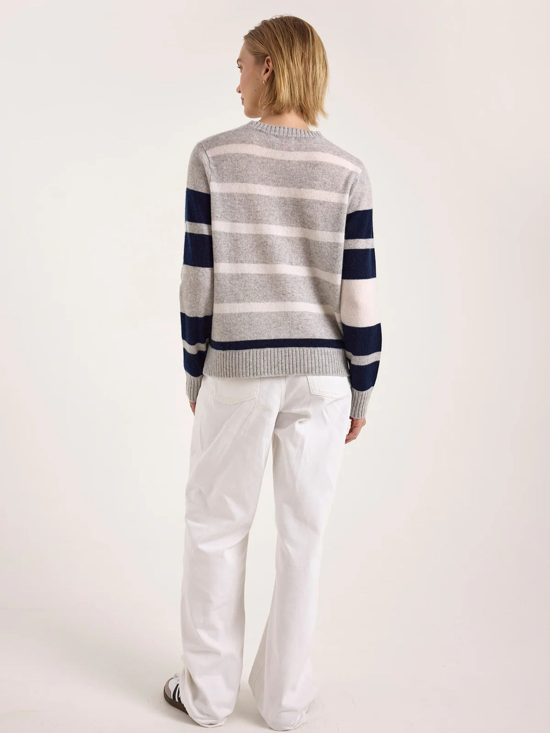 Irregular Stripe Cashmere Maya Crew - Super Grey
