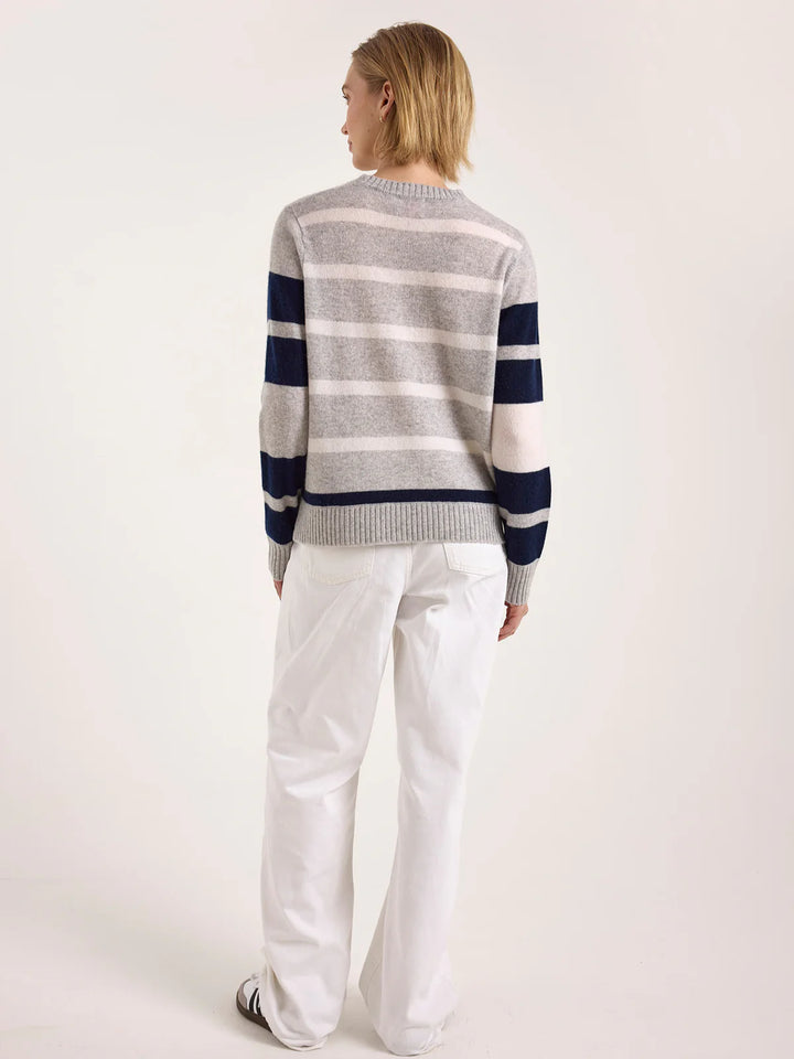 Irregular Stripe Cashmere Maya Crew - Super Grey