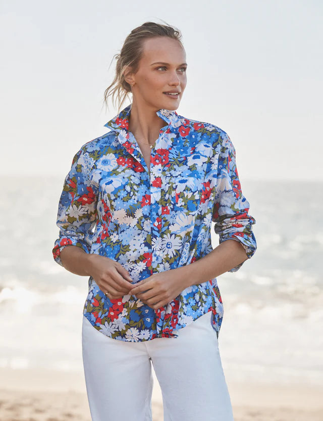 Eileen Relaxed Button-Up Shirt-Floral BRG
