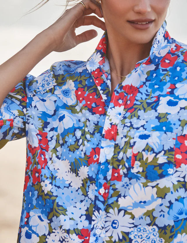 Eileen Relaxed Button-Up Shirt-Floral BRG