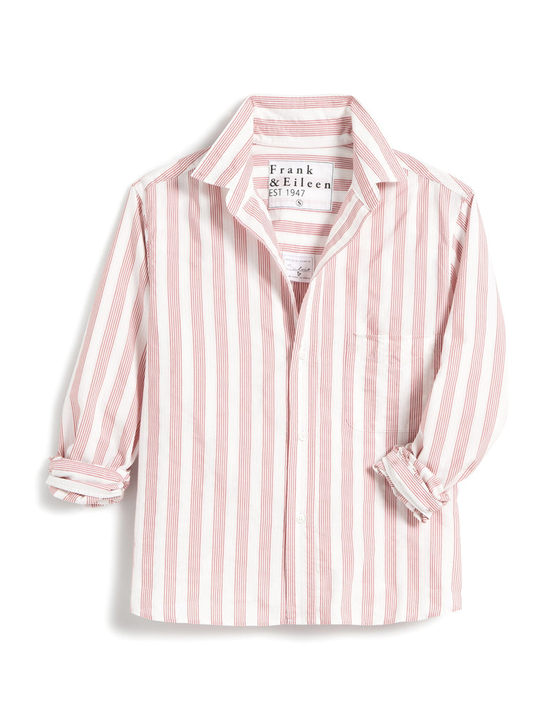 Silvio Untuckable Button-Up Shirt in Multi Red Stripe -- Italian Cotton