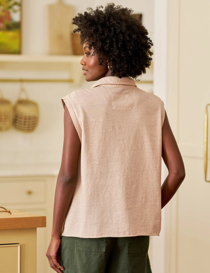 Olivia Popover Henley Tank - Desert