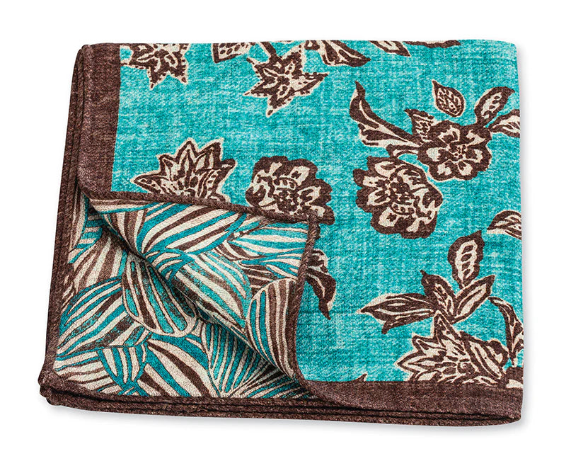 Aqua Bouquet/Leaves Pocket Square - 5523