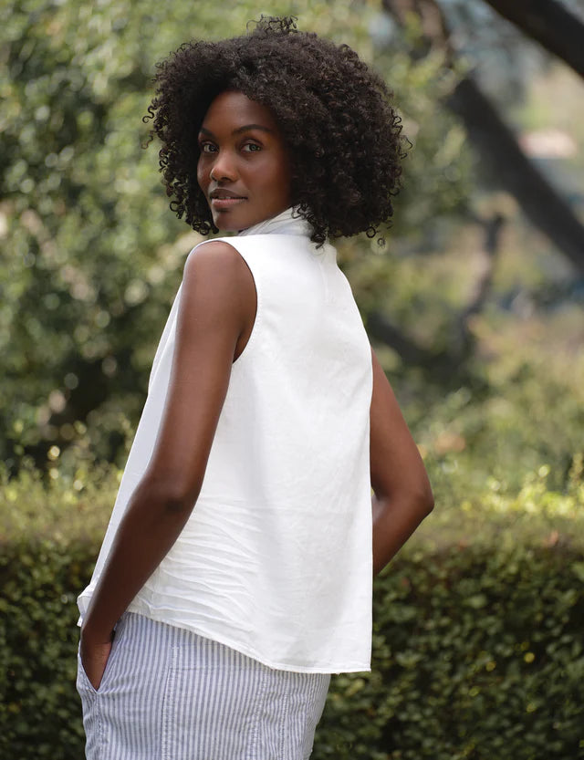 Olivia Popover Collar Tank-White