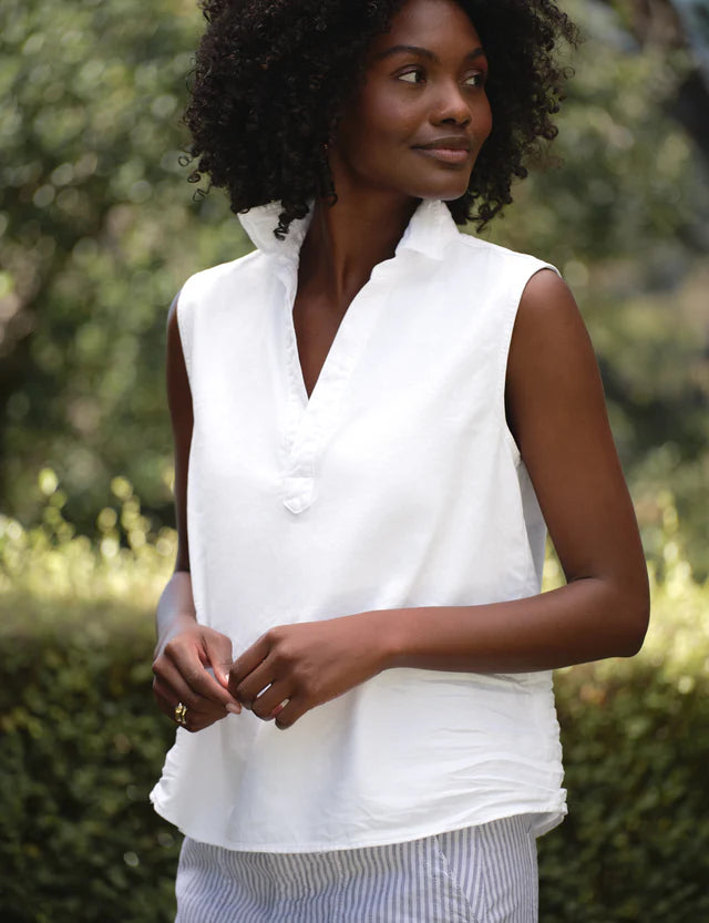 Olivia Popover Collar Tank-White