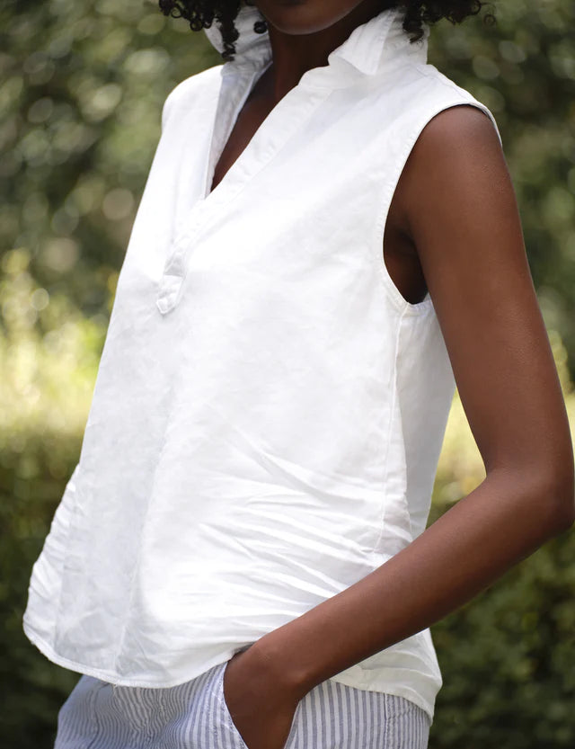 Olivia Popover Collar Tank-White