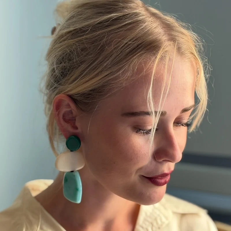 Green Multi Resin Drop Earrings
